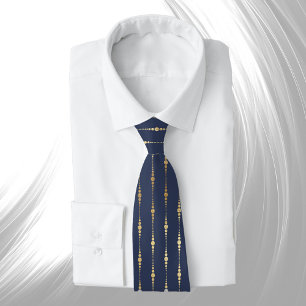 Chic Blue Gold Stripes Neck Tie
