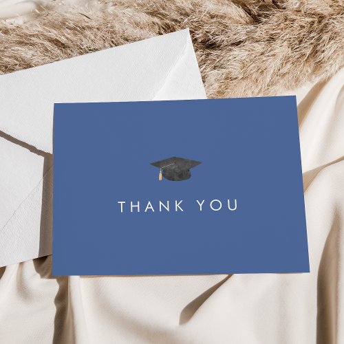 Chic Blue Grad Cap Graduation Thank You Card