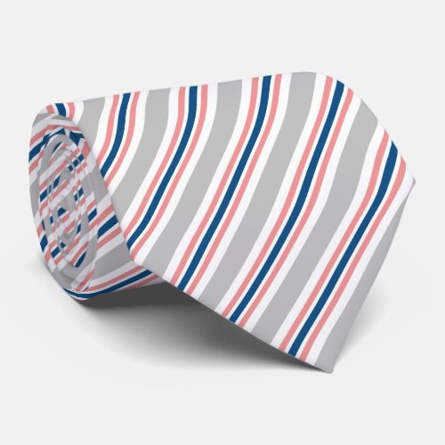 Chic Blue Gray Blush Pink White Stripes Pattern Neck Tie
