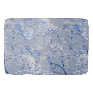 Chic blue gray floral bath mat