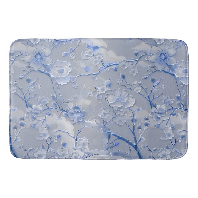 Chic blue gray floral  bath mat (Front)