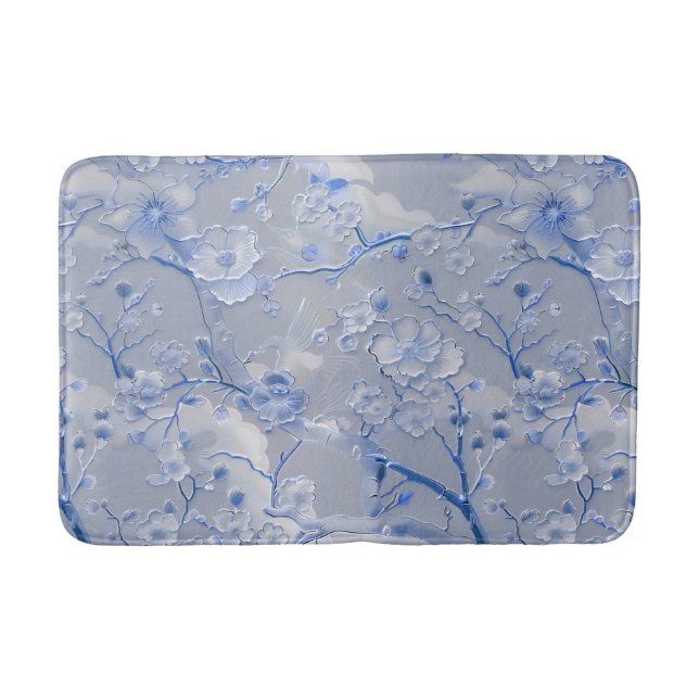 Chic blue gray floral  bath mat (Front)
