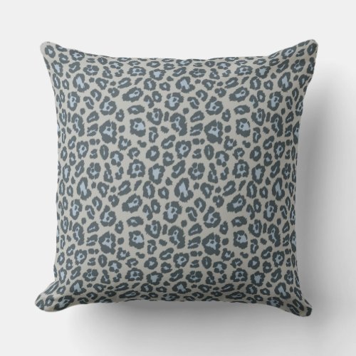 Chic Blue Gray Leopard Print Pattern Throw Pillow