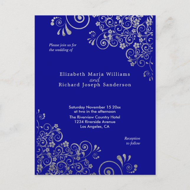 Chic Blue Gray Wedding Invitation RSVP l Website Postcard (Front)
