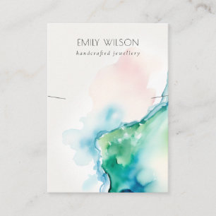 Chic Blue Green Blush Watercolor Agate Necklace Business Card