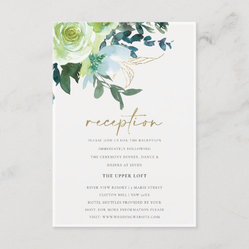 Chic Blue Green Floral Leafy Wedding Reception Enclosure Card