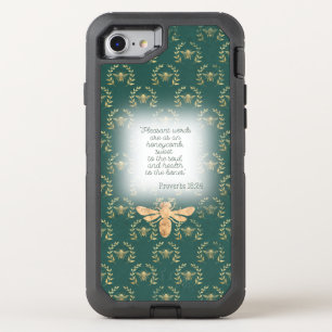 Chic Blue Green Gold Bee Wreath Grid Scripture  OtterBox Defender iPhone SE/8/7 Case