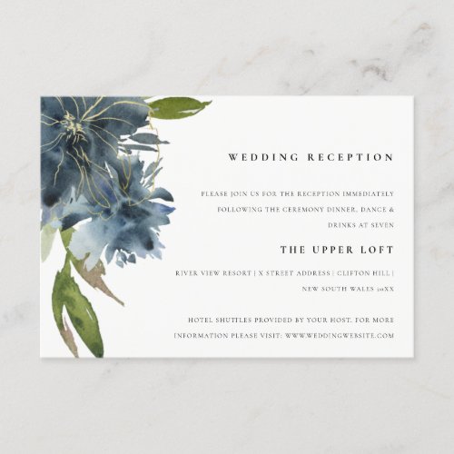 CHIC  BLUE GREEN GOLD FLORAL WATERCOLOR RECEPTION ENCLOSURE CARD