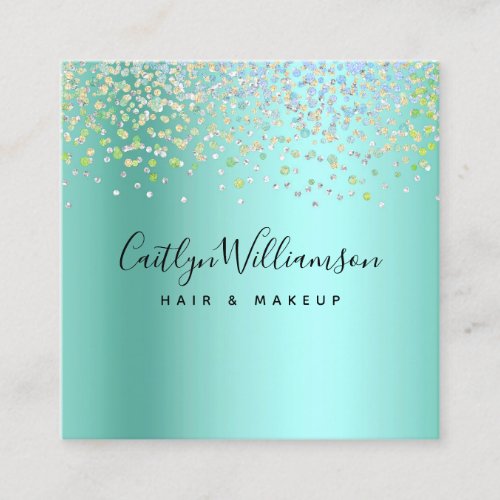 Chic blue green modern hair stylist makeup artist square business card