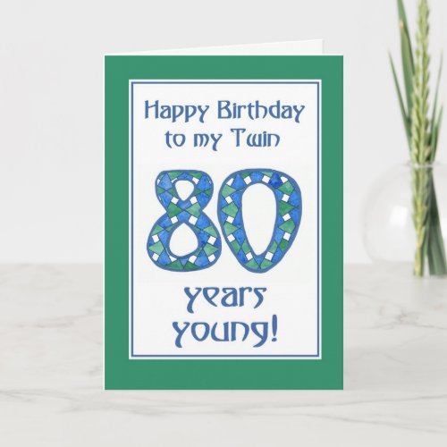 Chic Blue Green White 80th Birthday for Twin Card