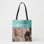 Chic Blue Green World’s Best Grandma Custom Photo Tote Bag<br><div class="desc">A perfect personalized gift for your grandma,  granny or nana for Mother’s Day or birthdays featuring a classic typography saying “World’s Best Grandma” and their custom photo that will surely melt their heart.</div>