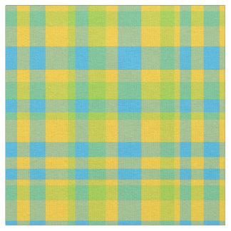 Chic Blue Green Yellow Plaid Daisy Chains Fabric
