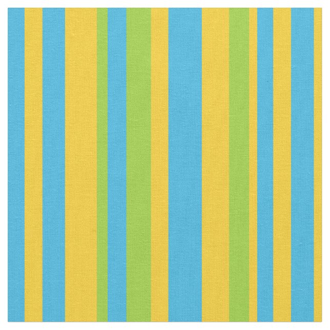Chic Blue Green Yellow Stripes Daisy Chains Fabric (Close Up)