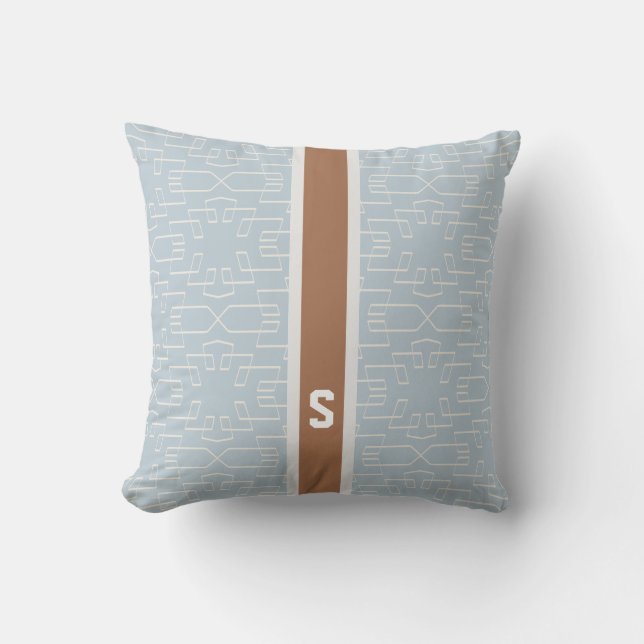 Chic blue grey abstract geometric pattern monogram throw pillow (Front)