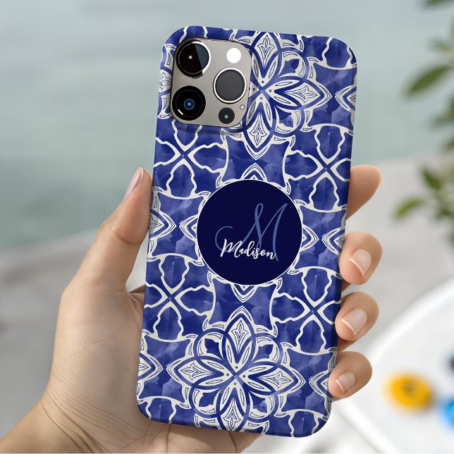 Chic Blue Grey Geometric Initial Monogram Iphone Case (Creator Uploaded)