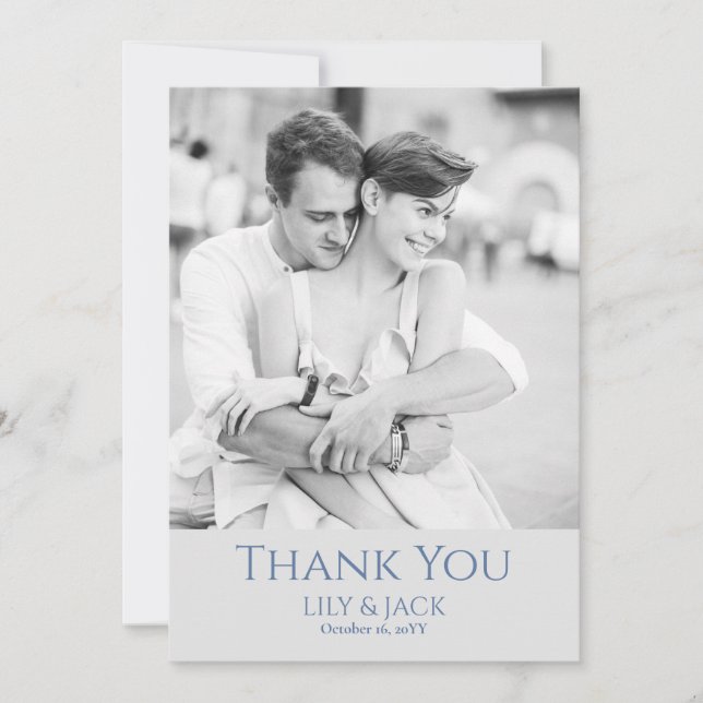 Chic Blue Grey Photo Overlay Thank You Card (Front)