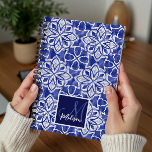 Chic Blue Grey Preppy Initial Monogram Notebook