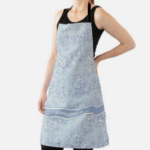 Chic Blue Grey Vintage French Toile de Jouy Apron