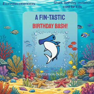 Chic Blue Hammerhead Shark Fin-tastic 10th Invitation