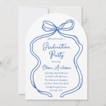Chic Blue Hand Drawn Bow & Script Graduation Party