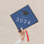 Chic Blue Hat Class of 2024 Graduation Cap Topper<br><div class="desc">This chic blue hat class of 2024 graduation cap topper is perfect for a modern graduation. The simple design features classic royal blue and white typography with a black and gold watercolor graduation hat.

Personalize your graduation cap with the year.</div>