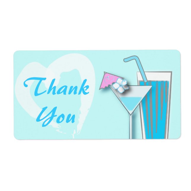 Chic Blue Hawaii Martini Wedding Favor Labels (Front)