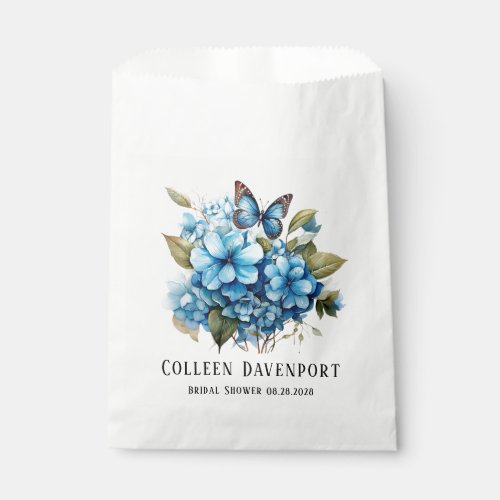 Chic Blue Hydrangea Floral Butterfly Bridal Shower Favor Bag