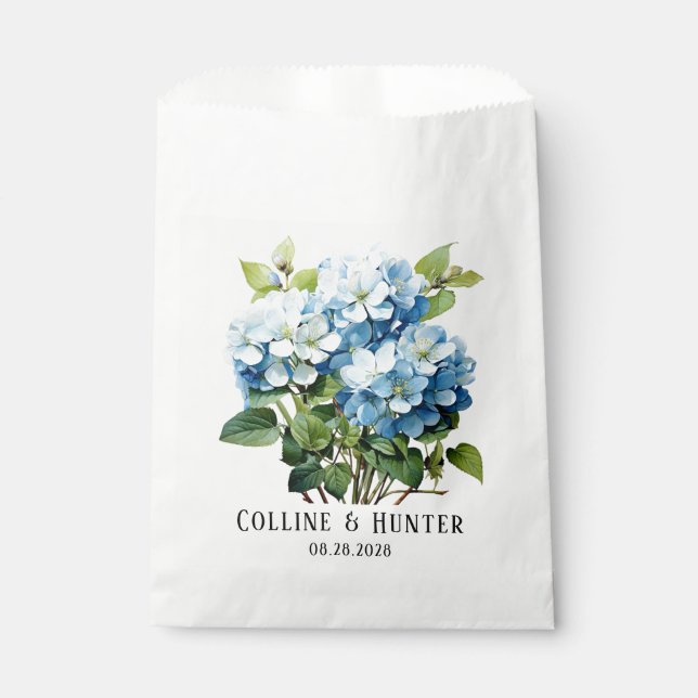 Chic Blue Hydrangea Floral Wedding Favor Bag (Front)
