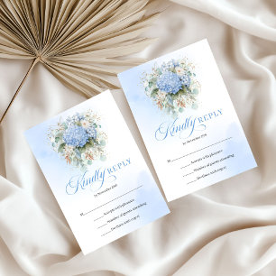 Chic Blue Hydrangea Gold Wedding RSVP Enclosure Card