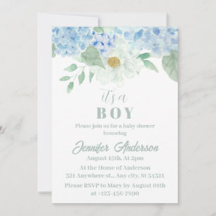Chic Blue Hydrangea It's A Boy Baby Shower Invitation