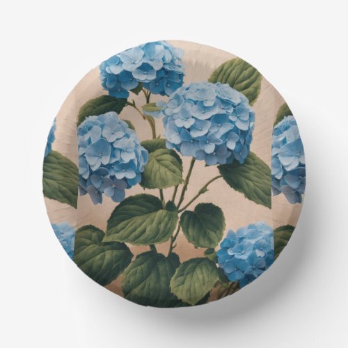 Chic Blue Hydrangea Printed Round Paper Plate Paper Bowls