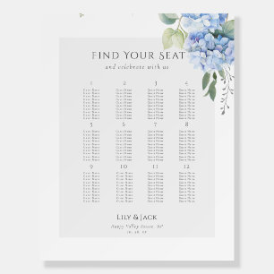 Chic Blue Hydrangea Wedding Seating Chart 12 Foam Board