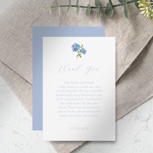Chic Blue Hydrangea Wedding Thank You Card