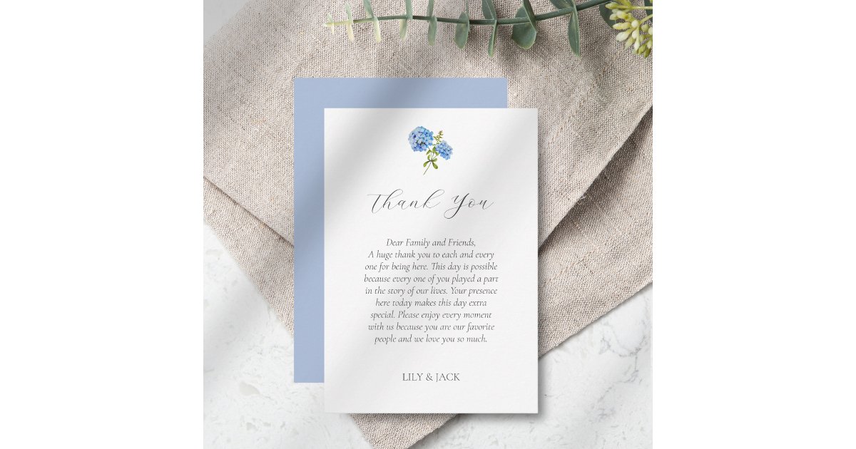 Chic Blue Hydrangea Wedding Thank You Card | Zazzle