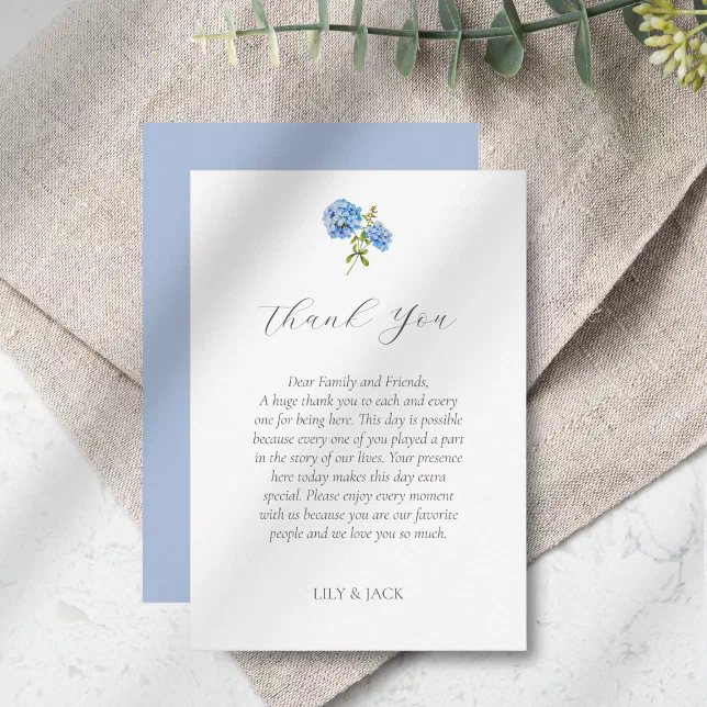 Chic Blue Hydrangea Wedding Thank You Card | Zazzle