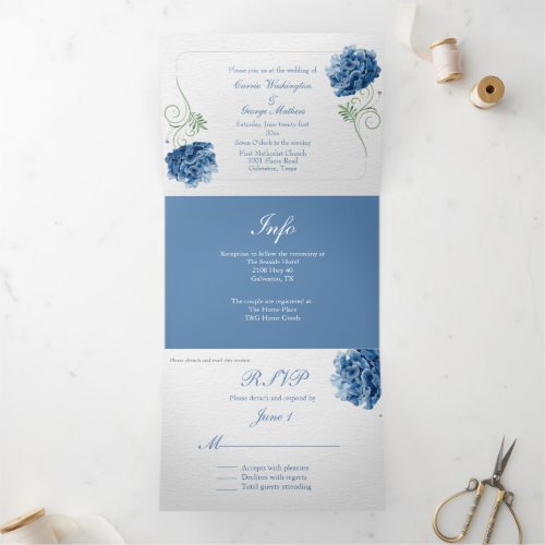 Chic Blue Hydrangea Wedding Tri_Fold Invitation