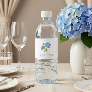 Chic Blue Hydrangea Wedding Water Bottle Label