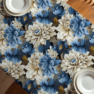 Chic Blue Ivory Floral Elegant Tablecloth