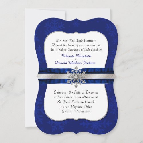 Chic Blue Jeweled Snowflake Wedding Invitation