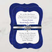 Chic Blue Jeweled Snowflake Wedding Invitation (Front/Back)