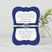 Chic Blue Jeweled Snowflake Wedding Invitation (Standing Front)