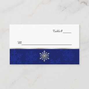 Chic Blue Jeweled Snowflake Wedding Place Card
