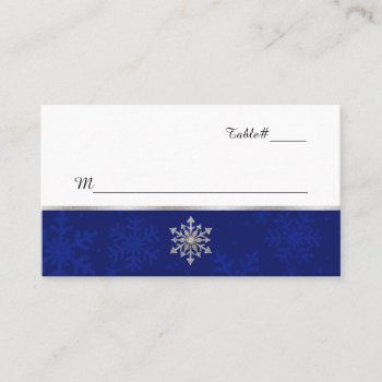 Chic Blue Jeweled Snowflake Wedding Place Card by Myweddingday at Zazzle