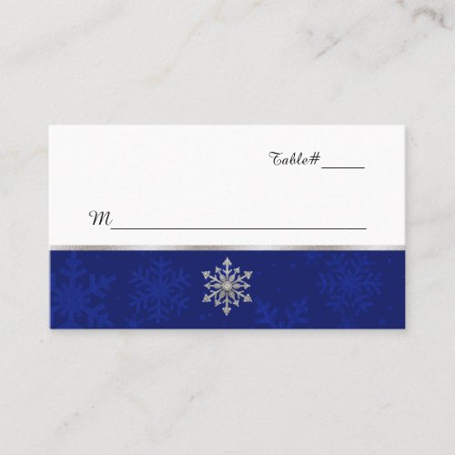 Chic Blue Jeweled Snowflake Wedding Place Card