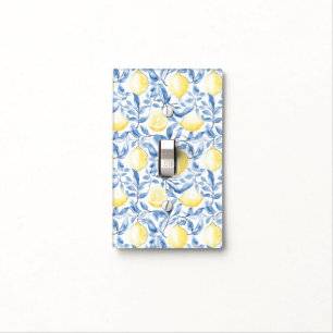 Chic Blue Leaves Yellow Lemons Light Switch Cover