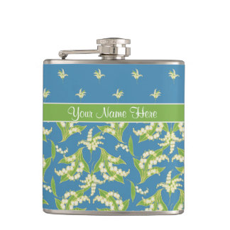 Chic Blue Lily-of-the-Vally Floral Hip Flask
