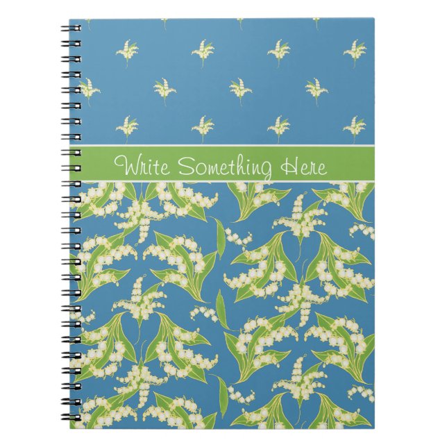 Chic Blue Lily-of-the-Vally Floral Spiral Notebook (Front)