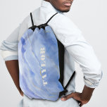 Chic Blue Marble Personalized Drawstring Bag<br><div class="desc">Your name in chic lettering personalizes this stylish drawstring bag featuring a blue,  white and gold marble pattern. Create for yourself or give as a gift.</div>