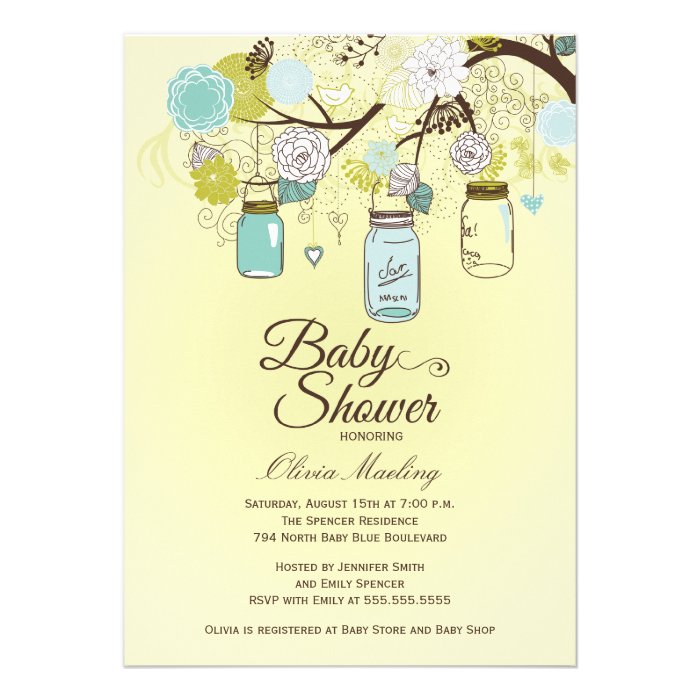 Chic blue mason jar floral baby shower invitation