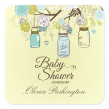 Chic blue mason jar floral baby shower stickers